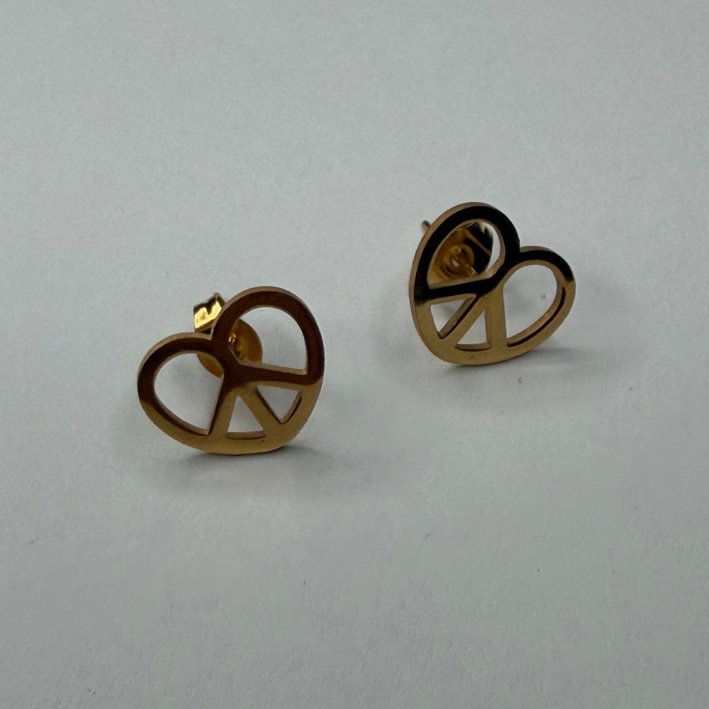 Unbranded Peace Sign Heart Stud Earrings Gold Tone Boho Women's OS Excellent